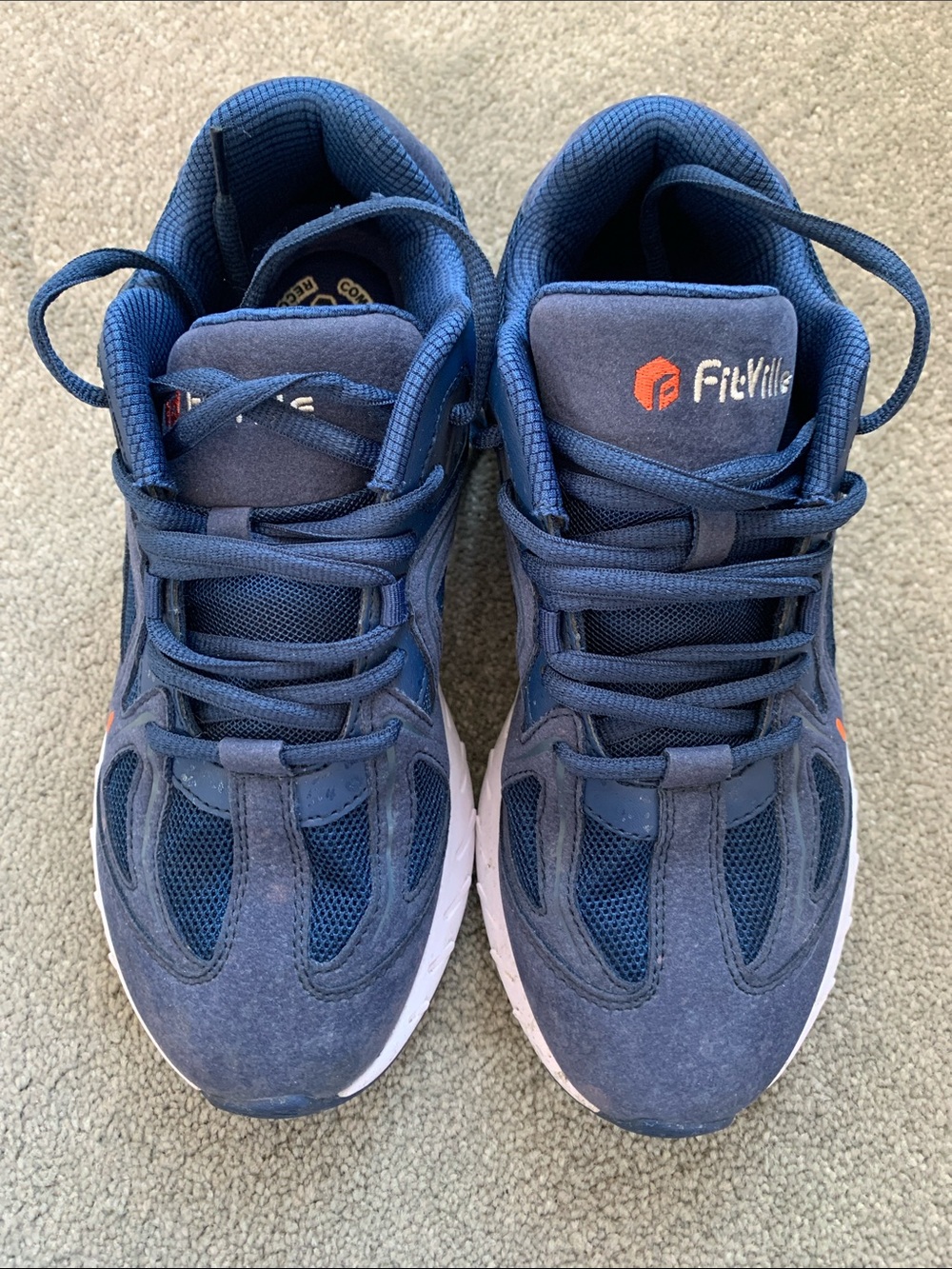 FitVille Men's Walking Shoes in Navy  with Heel & Arch Support Wide Width